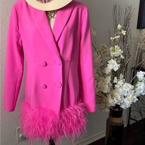 Fashion Nova Fuchsia Feathered Blazer Mini Dress
